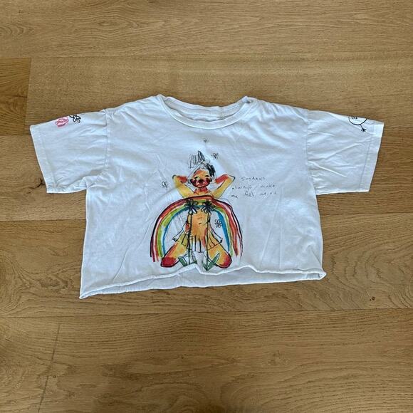 by Samii Ryan Rainbow Girl Raw Edge Crop Top in White and Multi - Picture 1 of 4